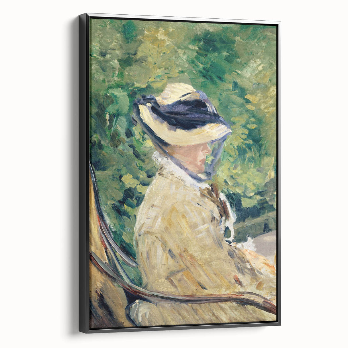 Black and white wall art featuring a vintage poster of a landscape painting on a framed canvas, ideal for bedroom decor.