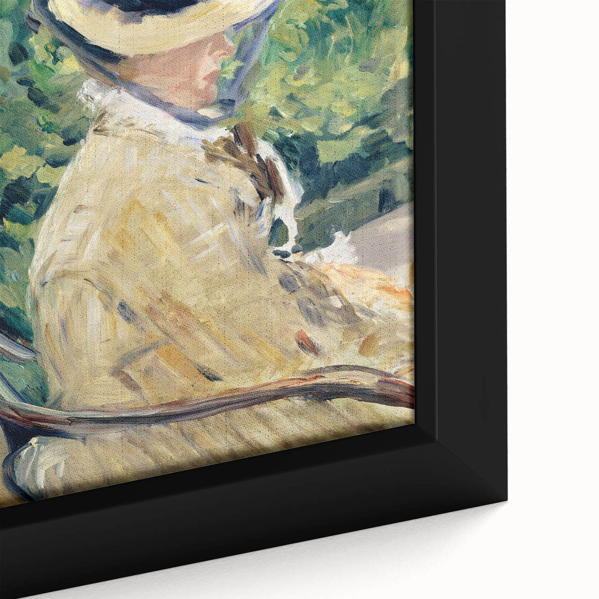 Extra large framed canvas featuring a close-up of Edouard Manet's textured, colorful art on black background.
