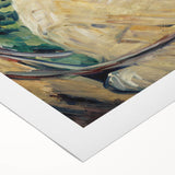 Art deco poster featuring a dark color palette and geometric shapes on rolled canvas, suitable for dining room decor.