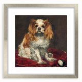 Textured abstract art print of a Manet-inspired scene in muted tones, framed in silver, ideal for bedroom art.