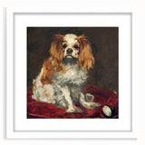 Abstract art print of a tranquil seascape in soft blue and gray tones, framed in white, ideal for dining room decor.