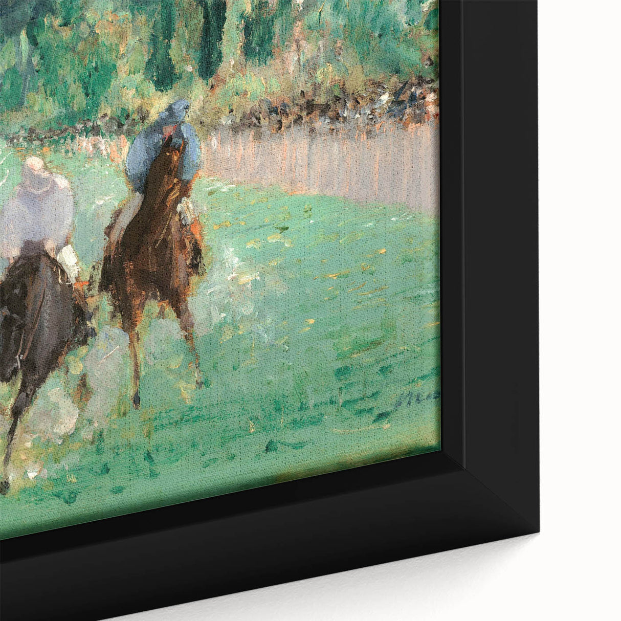 Close-up of a framed canvas featuring Edouard Manet's impressionist painting.