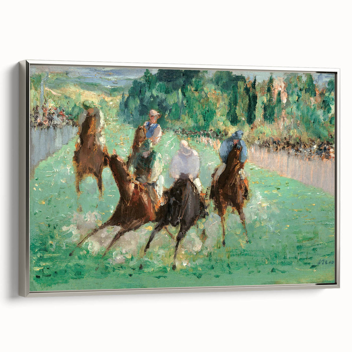 Landscape art painting featuring a colorful vintage poster design, framed in black, ideal for living room decor.
