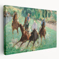 Side view of an Edouard Manet-themed stretched canvas depicting a Parisian street scene in muted earth tones.