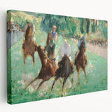 Side view of an Edouard Manet-themed stretched canvas depicting a Parisian street scene in muted earth tones.