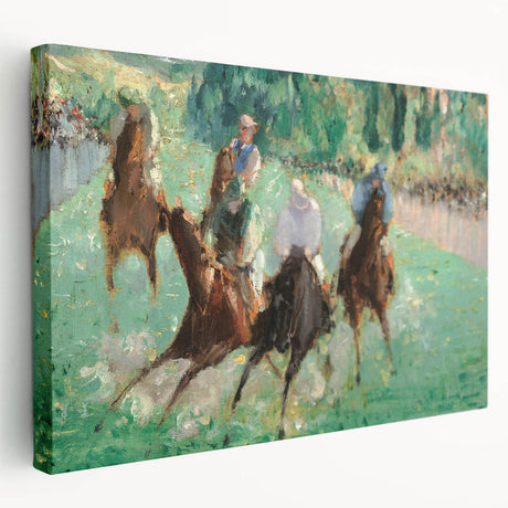 Side view of an Edouard Manet-themed stretched canvas depicting a Parisian street scene in muted earth tones.
