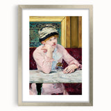 Textured abstract art print of a Manet painting in silver frame with mat, using muted earth tones.