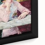 Close-up of a textured, extra large black wall art featuring a colorful abstract design on framed canvas.