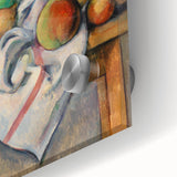 Close-up of a large abstract wall art by Paul Cézanne with muted earth tones on acrylic glass, ideal for dining room art.