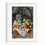 Abstract art print of Paul Cézanne's work in white frame, featuring muted earth tones, ideal for dining room decor.