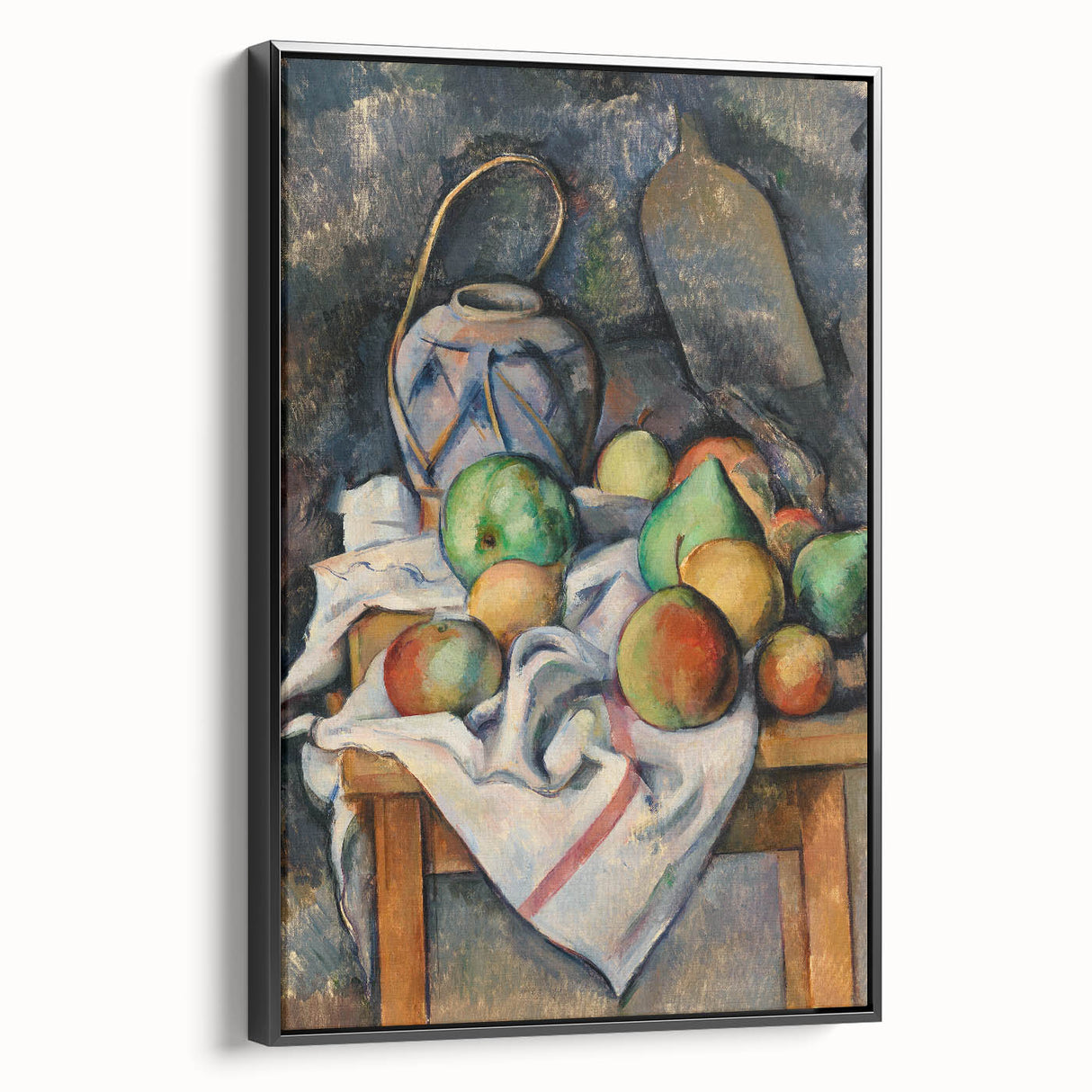 Black and white framed canvas depicting a vintage landscape art painting, ideal for bedroom wall decor.
