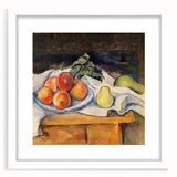Abstract art print of a Paul Cézanne design on a white framed poster with vibrant color palette, ideal for dining room decor.