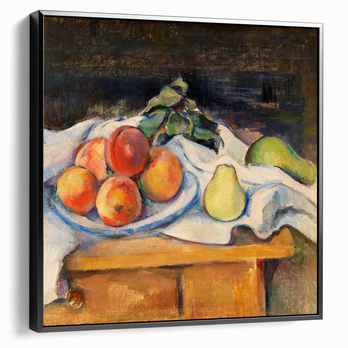 Black and white framed canvas of a vintage landscape painting, ideal for bedroom wall art.