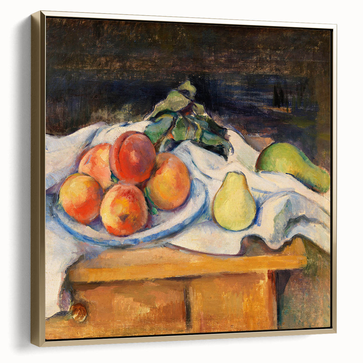 Framed canvas depicting a vintage-style landscape painting with deep black tones, ideal for bedroom wall art.