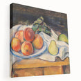 Paul Cézanne-style still life painting on stretched canvas, featuring muted earth tones, ideal for kitchen wall art.