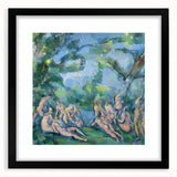 Extra large abstract art print of colorful, textured shapes on a black framed canvas, ideal for living room decor.