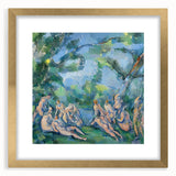 Extra large abstract art print featuring textured strokes in earth tones on a gold-framed canvas.