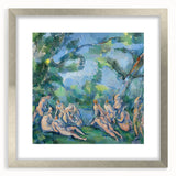Textured abstract art print by Paul Cézanne featuring earthy tones on a silver-framed canvas, ideal for bedroom art.