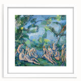 Abstract art print of a Paul Cézanne design with muted earth tones, framed with a white mat.