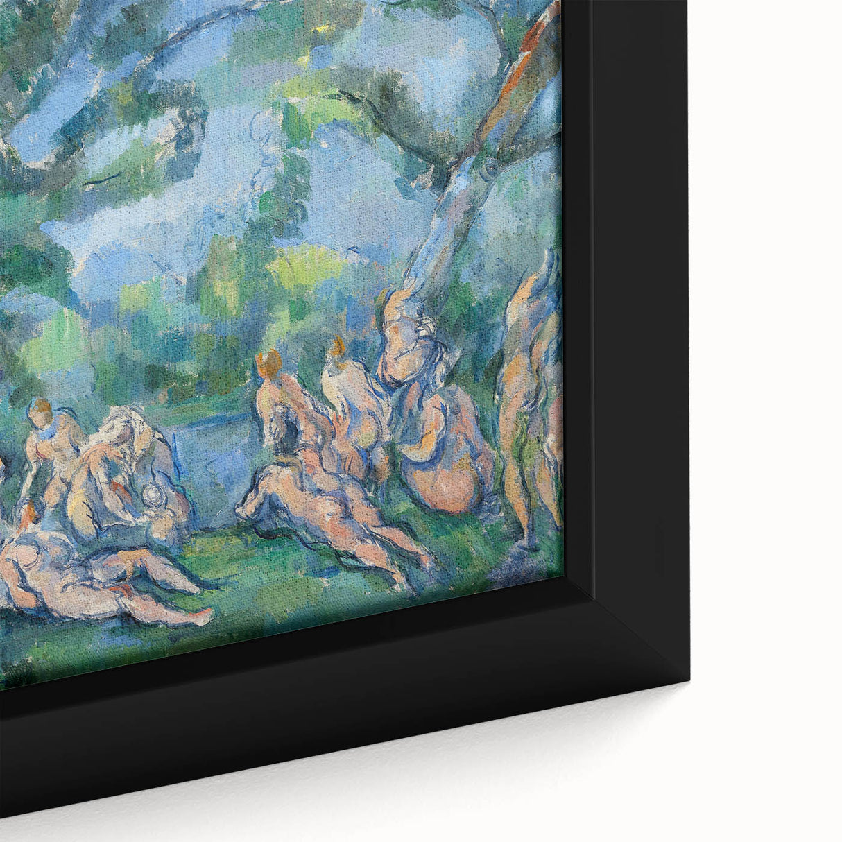 Extra large framed canvas featuring a textured, colorful abstract design by Paul Cezanne, ideal for living room decor.