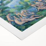 Art deco poster featuring a Paul Cézanne landscape with muted earth tones on rolled canvas, suitable for dining room decor.