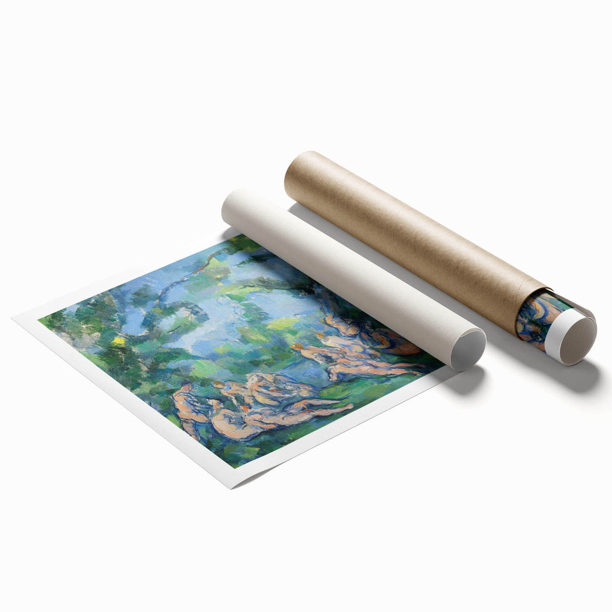 Extra large rolled print of Paul Cézanne's floral art in muted green and yellow tones, suitable for classy bathroom wall art.