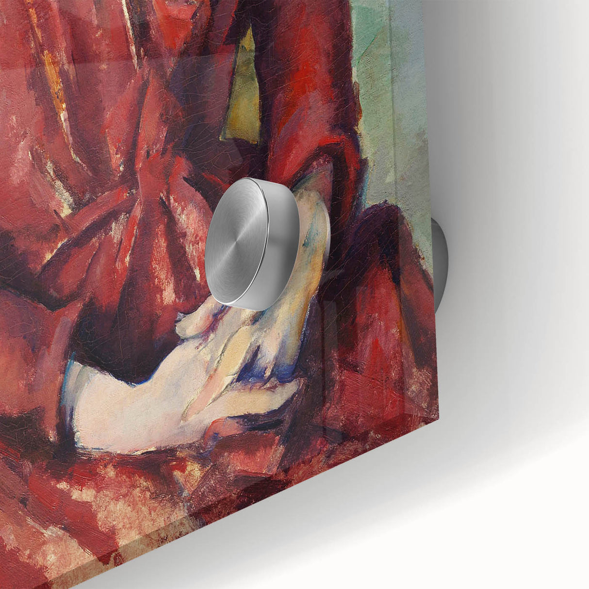 Mid-century modernist art by Paul Cezanne featuring abstract forms in muted earth tones on acrylic glass.