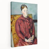 Paul Cezanne-inspired stretched canvas showing a still life with fruit in muted earth tones, ideal for kitchen wall art.