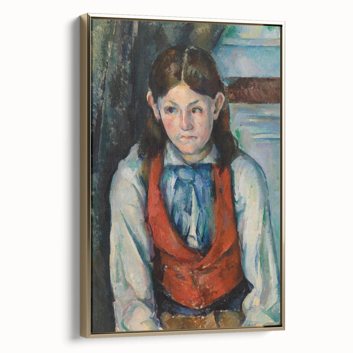 Framed canvas of a Paul Cézanne landscape painting in muted earth tones, ideal for bedroom wall art.
