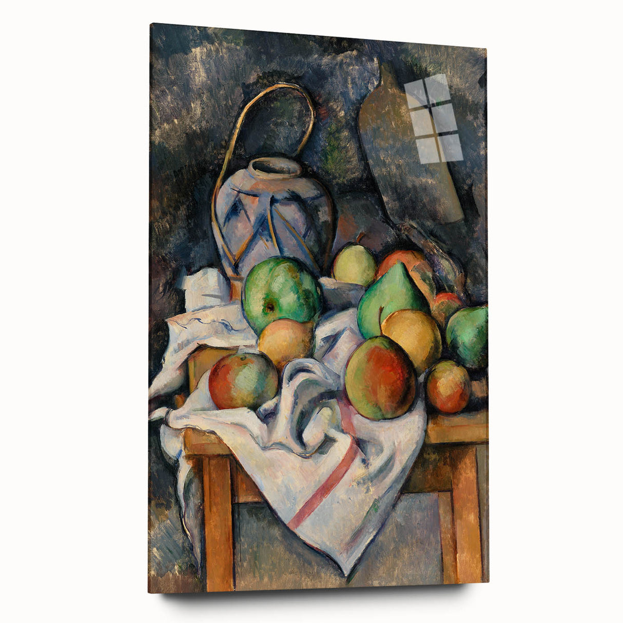 Large abstract wall art featuring a Paul Cézanne design in muted earth tones on acrylic glass.