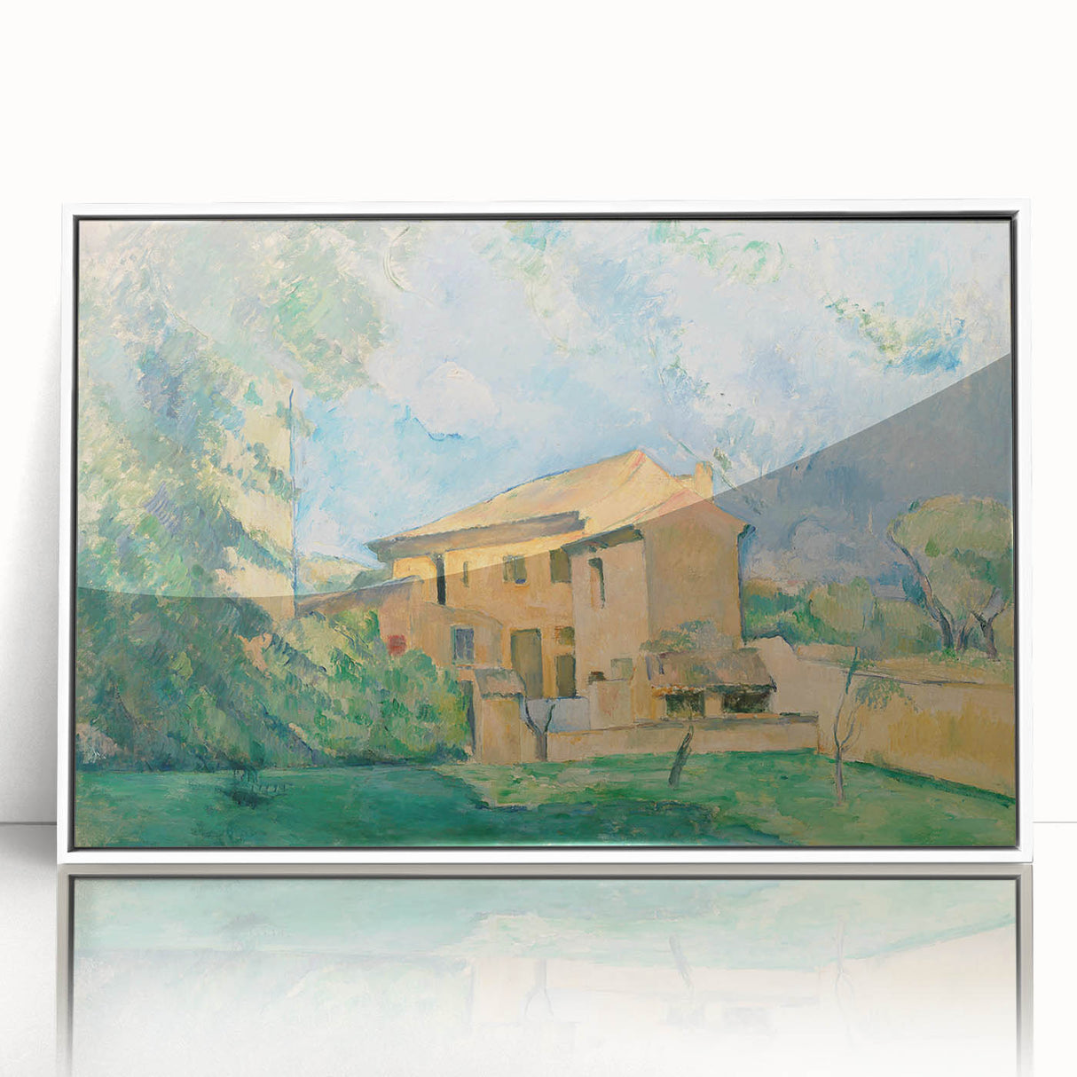 Acrylic print of Paul Cézanne's artwork in white frame, featuring muted earth tones, ideal for modern art wall decor.