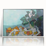 Acrylic print of a Paul Cézanne impressionist painting in muted earth tones, framed in white.