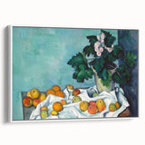 Vintage poster art featuring a colorful Paul Cézanne design on a large framed canvas, ideal for living room decor.