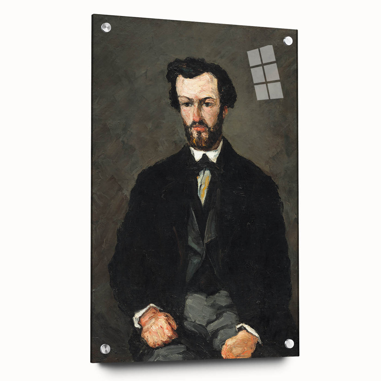 Acrylic print of a Paul Cézanne inspired abstract artwork in earthy green and brown tones, ideal for dining room decor.