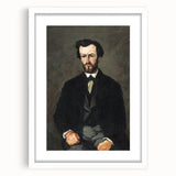 Abstract art print of a Paul Cézanne landscape in muted greens and blues, framed in white, ideal for dining room decor.