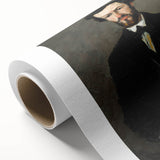 Art Deco style poster featuring geometric shapes in muted teal and beige, on rolled canvas, ideal for nursery wall art.