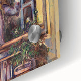 Mid-century modernist art featuring large abstract shapes in earthy tones on acrylic glass, ideal for dining room art.