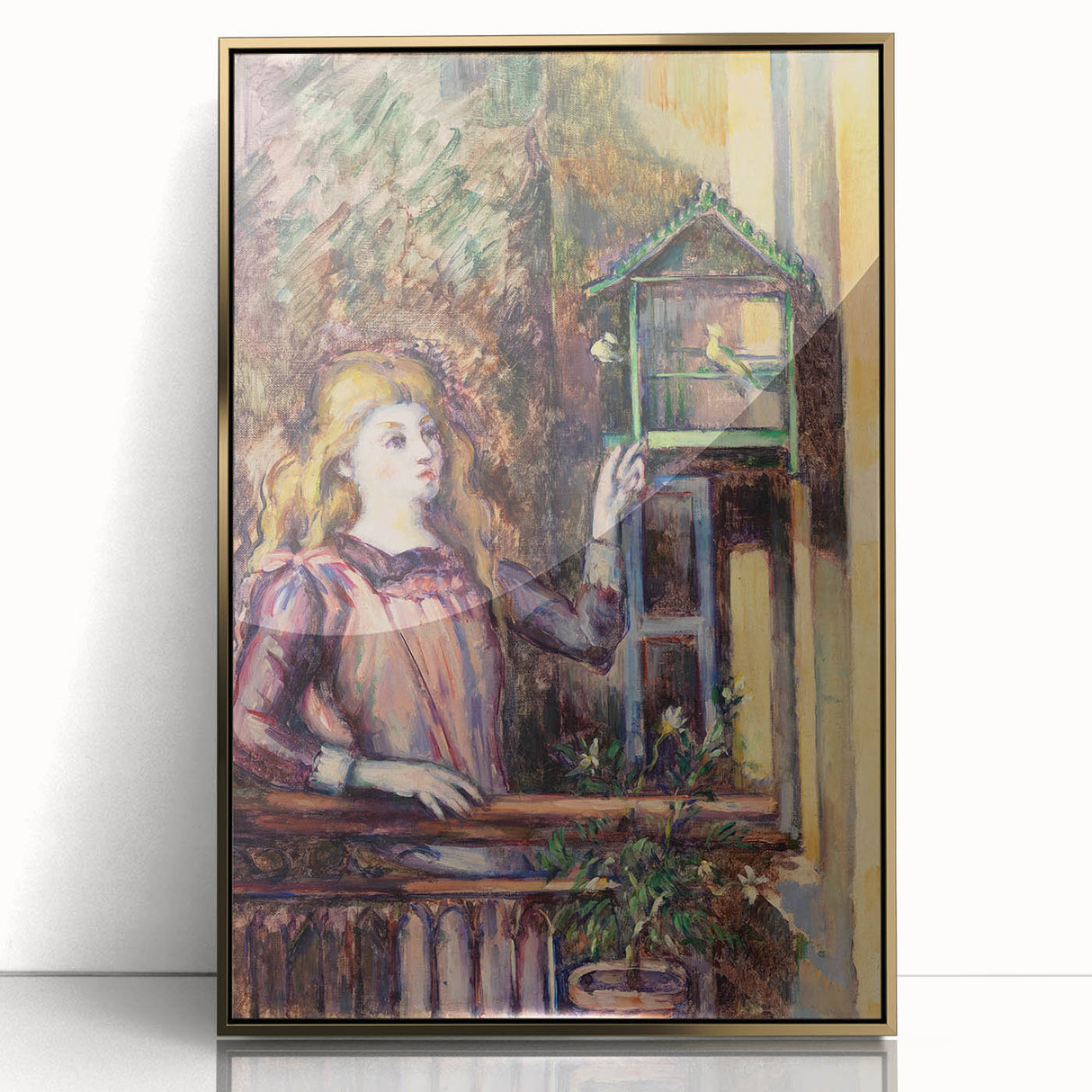 Paul Cézanne-inspired large art print in a gold frame, featuring muted earth tones.