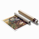 Extra large rolled print featuring a Paul Cézanne floral design in muted green and yellow tones.