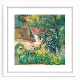Abstract art print of a Paul Cézanne painting, featuring vibrant blue and green tones on a white framed canvas.