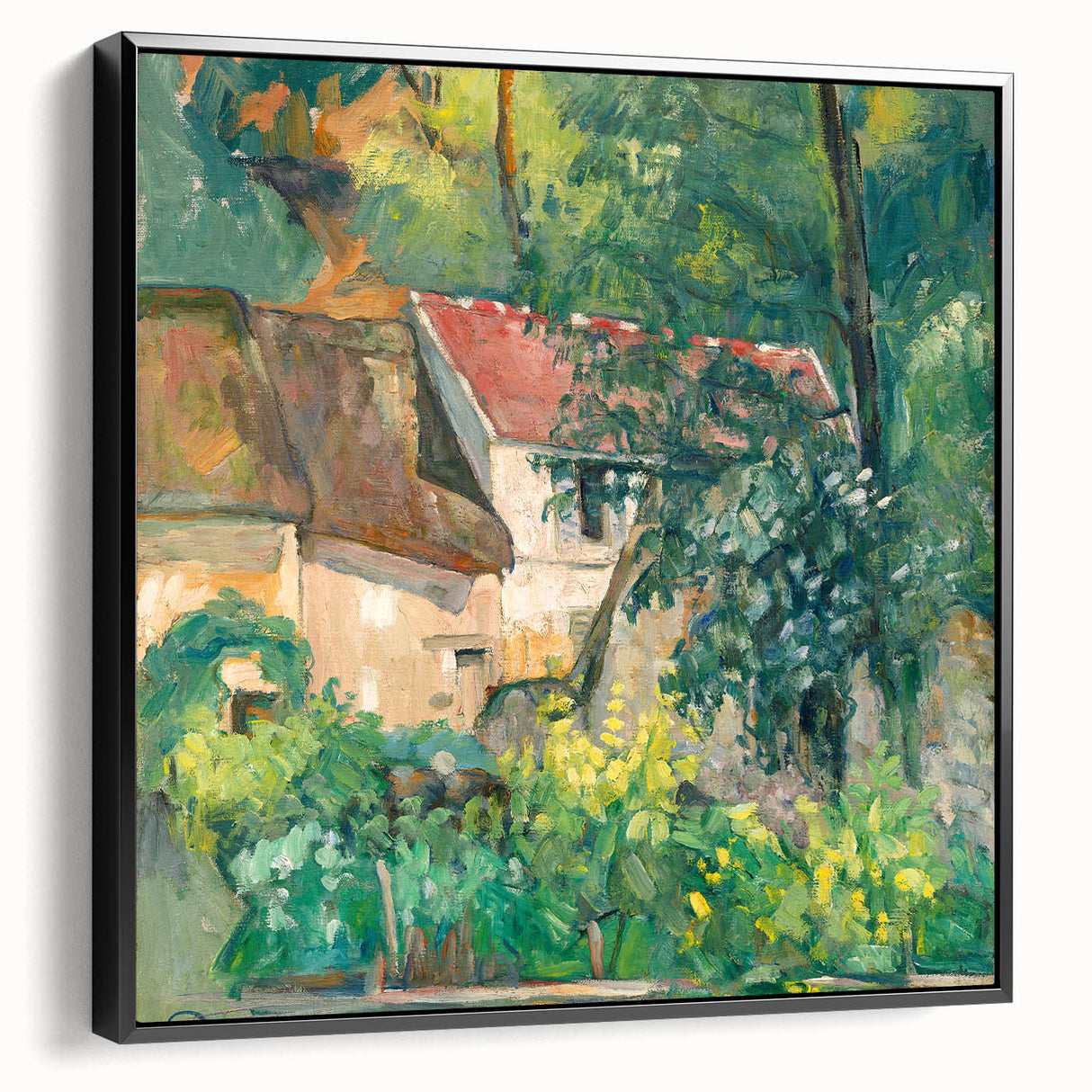 Black and white framed canvas featuring a vintage-style landscape painting, ideal for bedroom wall decor.