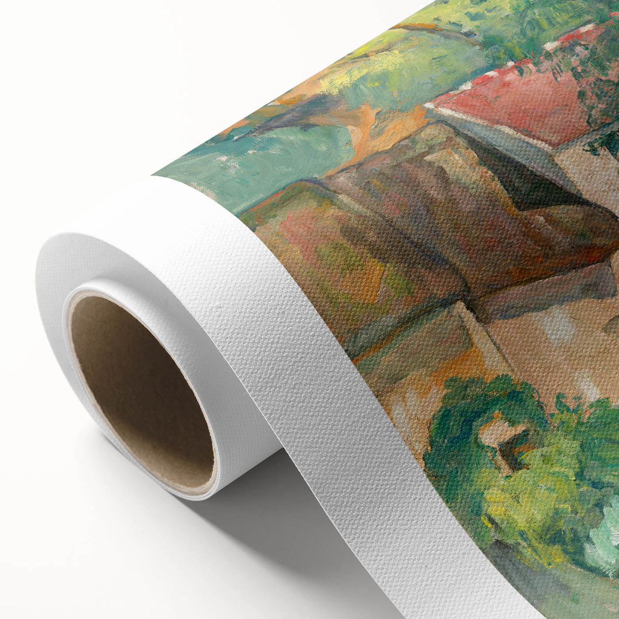 Art deco poster of a serene landscape on rolled canvas, featuring soft pastel colors, ideal for nursery wall art.
