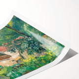 Extra large rolled print featuring line art flowers in muted green and yellow tones, suitable for large living room wall art.