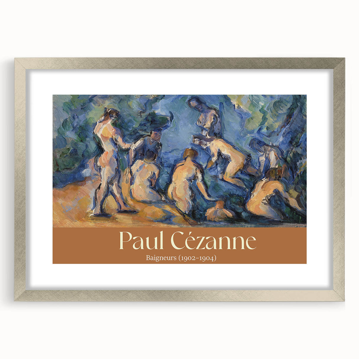 Textured art print of abstract shapes in earthy tones, framed in silver, ideal for bedroom art.