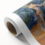 Art deco poster of a Paul Cézanne painting on rolled canvas, featuring muted earth tones, ideal for nursery wall art.