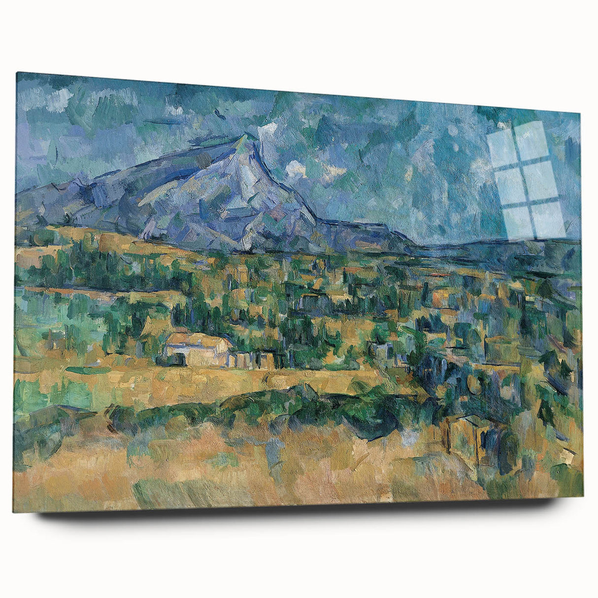 Acrylic print of a Paul Cézanne-style landscape with muted earth tones, ideal for bedroom or dining room art.