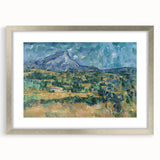 Textured abstract art print of a Paul Cezanne design in muted colors on a framed silver mat, ideal for bedroom art.