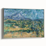 Silver-framed canvas featuring a vintage-style landscape art painting with vibrant colors on a black background.