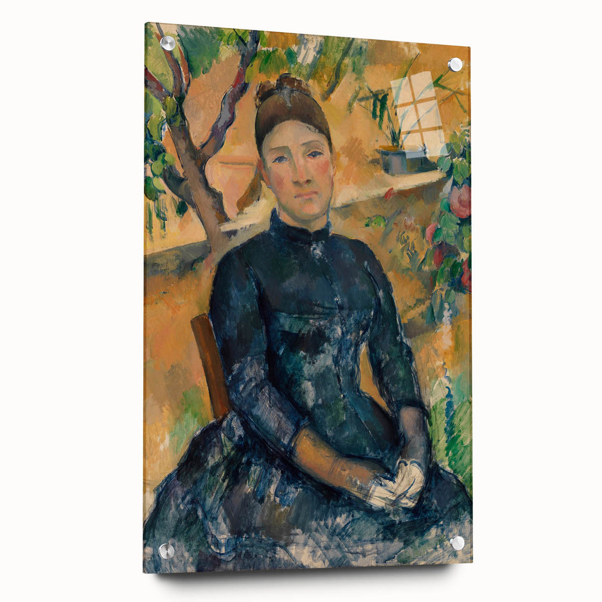 Acrylic print of a Paul Cézanne painting, featuring muted earth tones, ideal for dining room art.