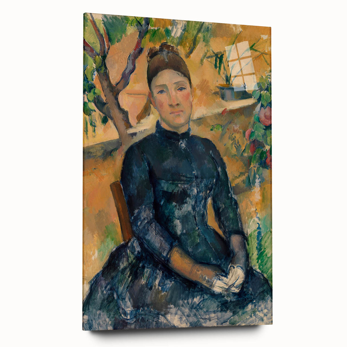 Large abstract wall art by Paul Cézanne in muted earth tones on acrylic glass, ideal for bedroom or dining room decor.